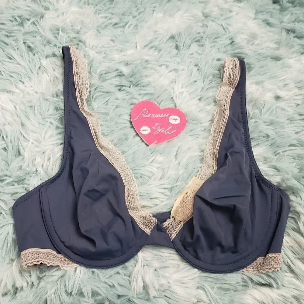 Victoria's Secret Gray Lace Trim Unlined Demi Bra